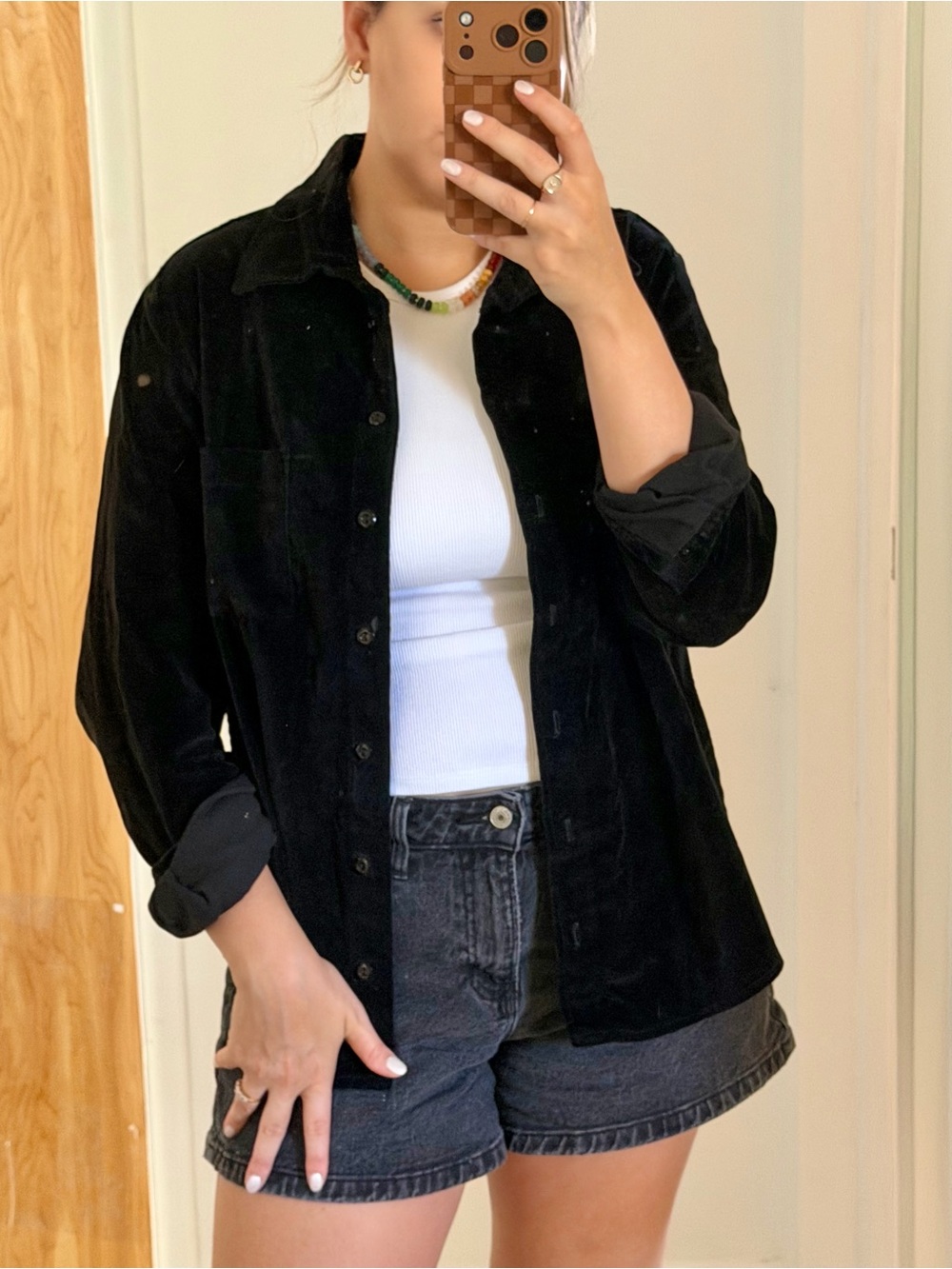 Vintage Johnny Heaven Black Velvet Women's Button-Up Shirt - Classic Shirt Coat
